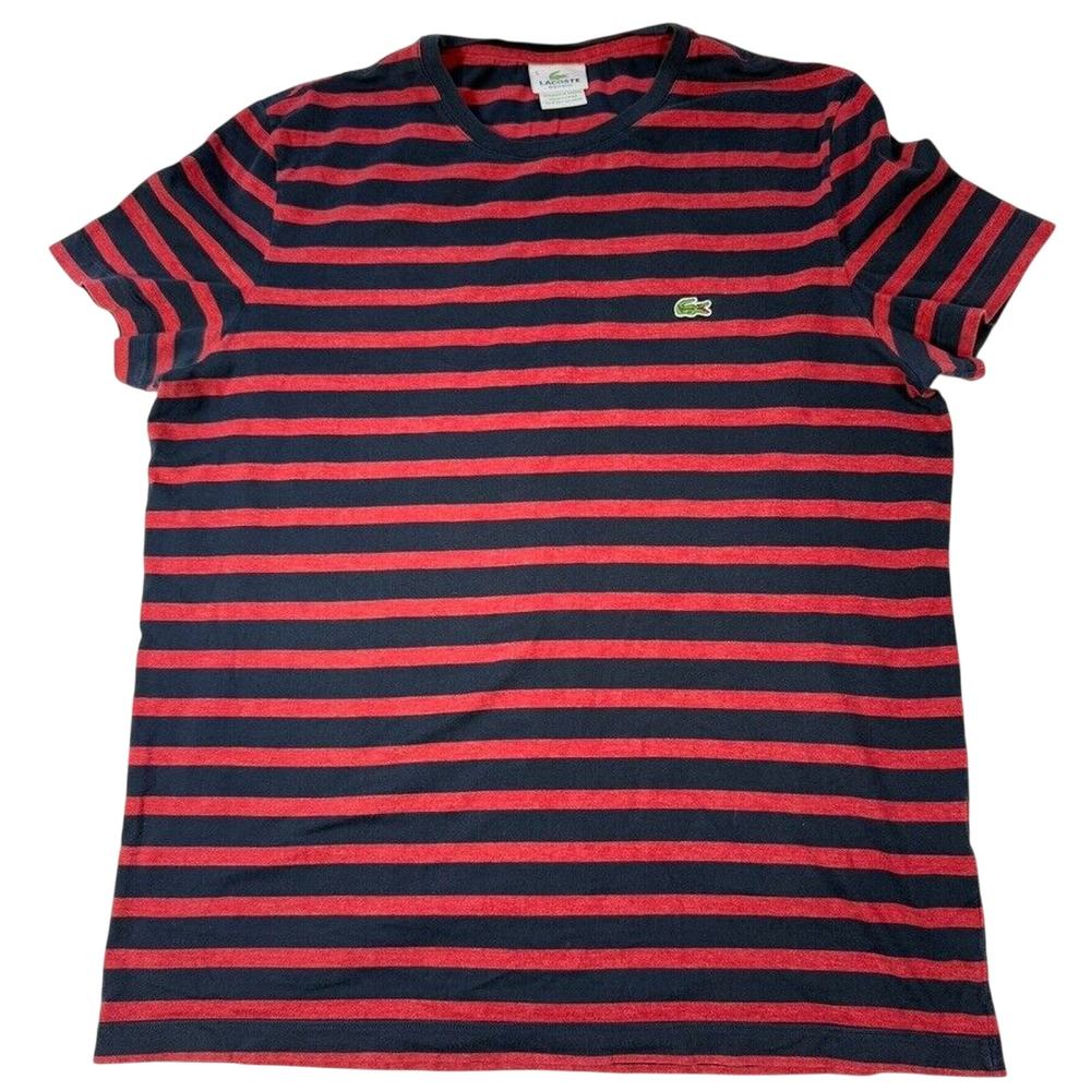 Lacoste Mens 5 Blue Red Heavy Striped Cotton Classic Fit Crew-Neck T-Shirt